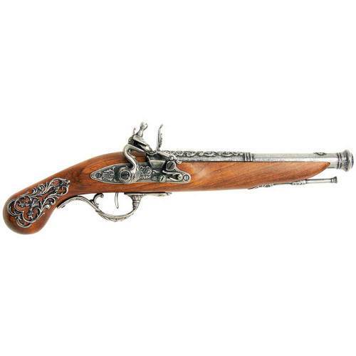 Denix British Colonial Engraved Replica Flintlock Pistol - Pewter Main Image