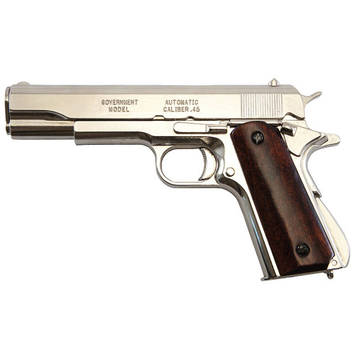 Replica M1911A1 Nickel Finish Wood Gripped Government Automatic Pistol Non-Firing Gun Main Image