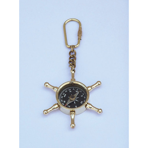 Brass Ship's Wheel Compass Key Chain Alt Image 1