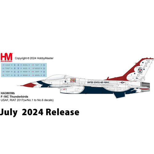 F-16C Thunderbirds 1/72 Die Cast Model - HA38039B USAF, RIAT 2017, (w/No. 1 to No. 6 decals) Main Image