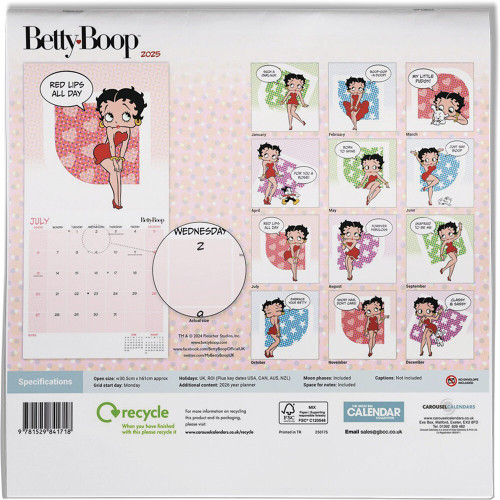 Betty Boop 2025 Wall Calendar 9781529815429 Alt Image 2