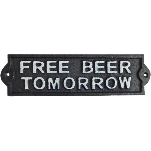 Free Beer Tomorrow Cast Iron Wall Sign Iron and Blossom (58028) Main Image