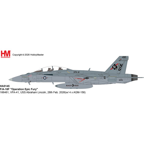 F/A-18F Super Hornet 1/72 Die Cast Model - HA5145 VFA-41 USS Abraham Lincoln 28th Feb. 2026 (w/ 4 x AGM-158) Main Image
