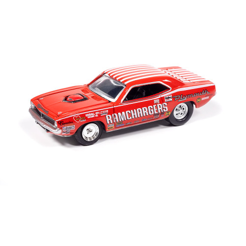 1971 Dodge Challenger Pro Stock-White & 1970 Plymouth Cuda Super Stock Ram Chargers-Red 1:64 Scale Alt Image 1