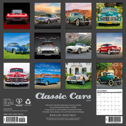 Classic Cars 2027 Wall Calendar Willow Creek (59715) Alt Image 1