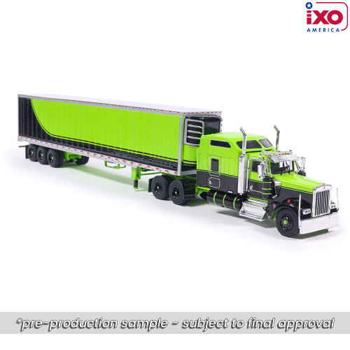 1990 Kenworth W900 with Refer Van - Neon Green and Black Alt Image 2