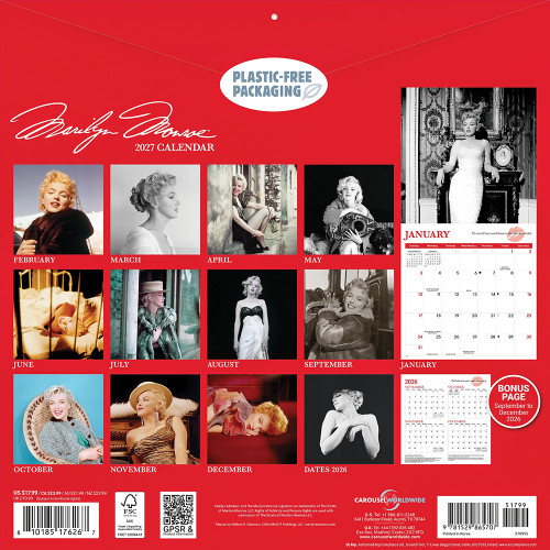 Marilyn Monroe B&W 2027 Wall Calendar CAROUSEL (270955)  Alt Image 1