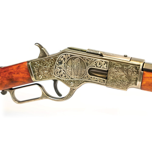 Model 1873 Lever Action Rifle Replica: Ornate Antique Silver Alt Image 5