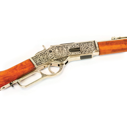 Model 1873 Lever Action Carbine Replica: Engraved Bright Sil Alt Image 6