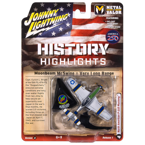 WWII North American Aviation P-51D Mustang Moonbeam McSwine - Silver w/Blue & Yellow Striping Alt Image 1