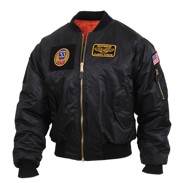 MA-1 Flight Jacket with Removable Patches- Black Main Image