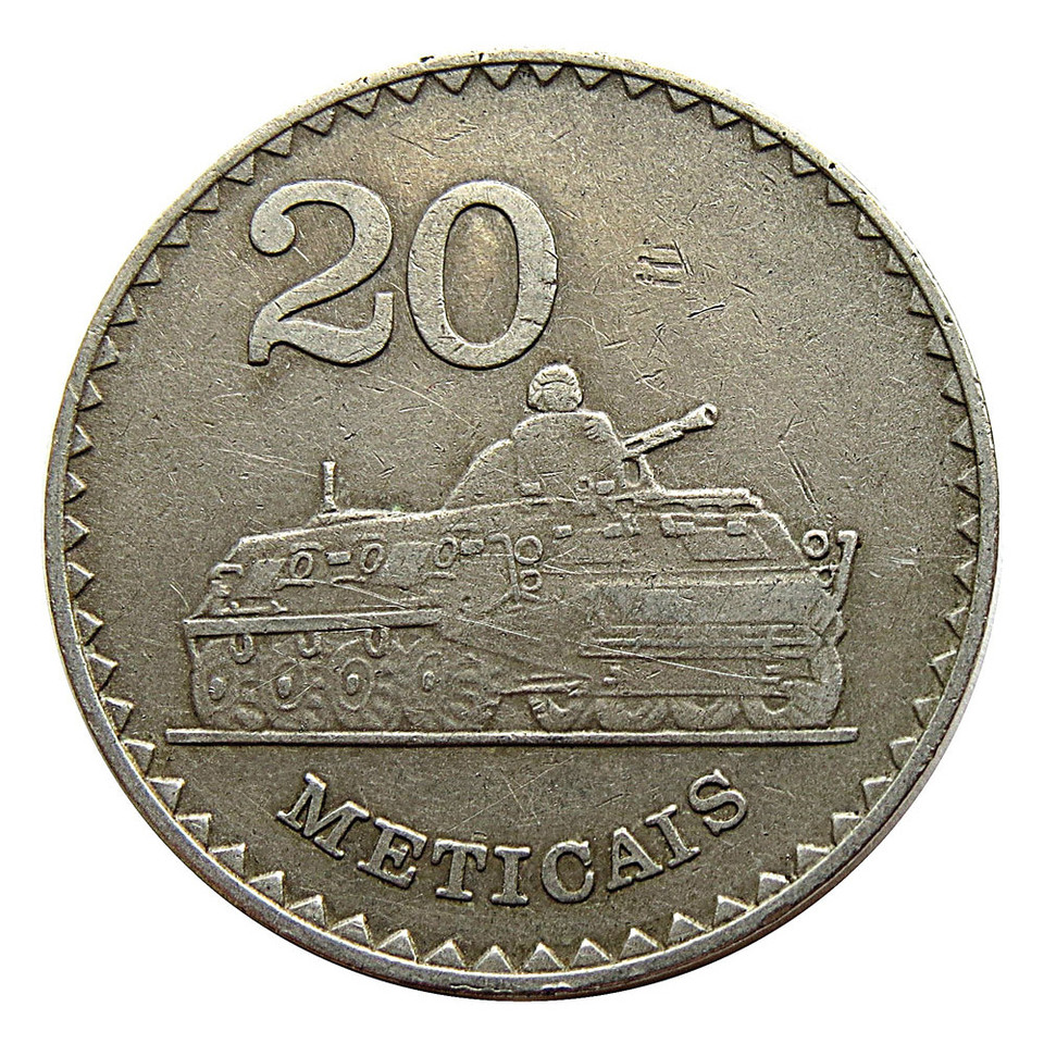 1986 Mozambique 20 Meticais Tank Coin Main Image