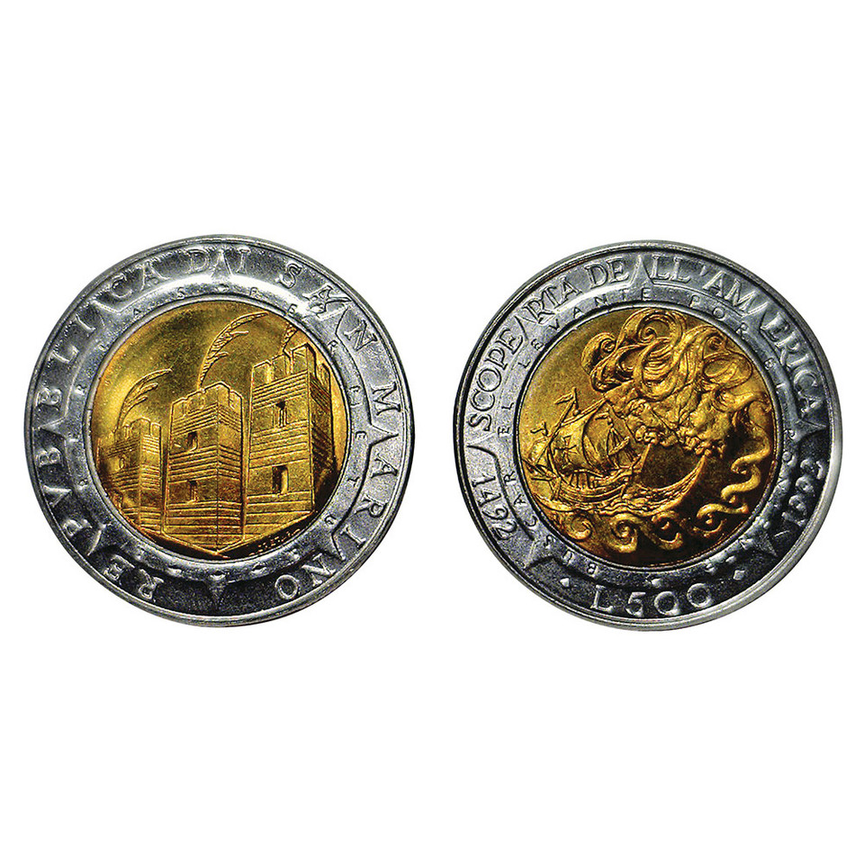 1992 San Marino 500 Lire Columbus Coin Main Image
