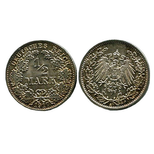 German World War I 1/2 Mark Silver Coin Main Image