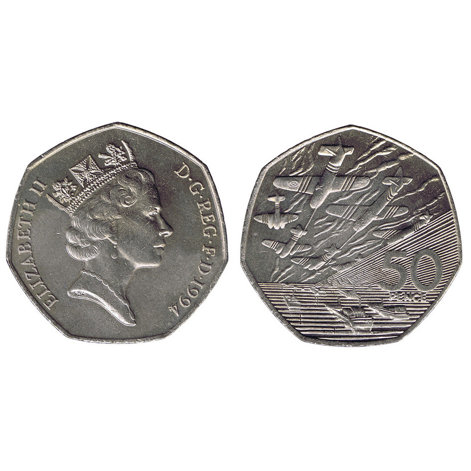 1994 50 Pence British Coin - 50th Anniversary of D-Day Main Image