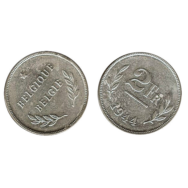 1944 Belgium 2-Franc on U.S. War Cent Blank Main Image