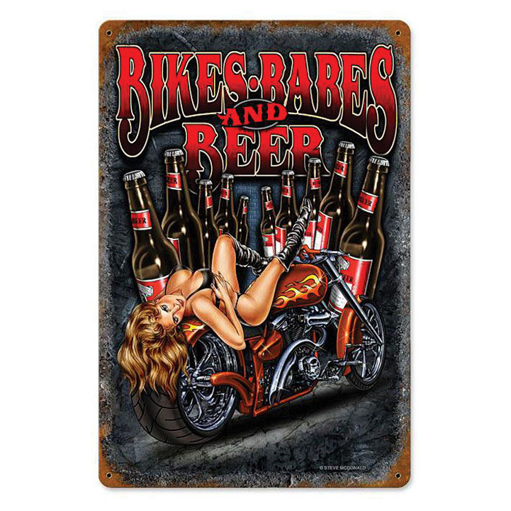 Bikers Babes Beer Metal Sign Main Image