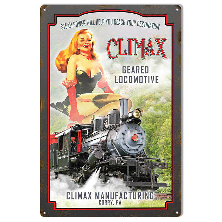 Climax Steam Power Railroad Pin Up Girl Metal Sign Main Image
