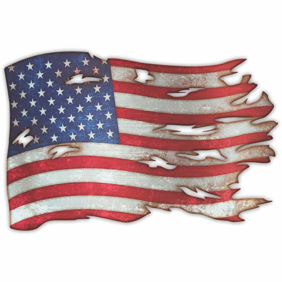 Tattered U.S. Flag Metal Sign Main Image