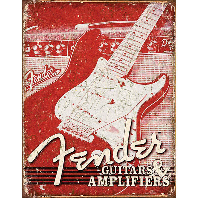 Fender Weathered Guitars & Amplifiers Metal Sign Main Image