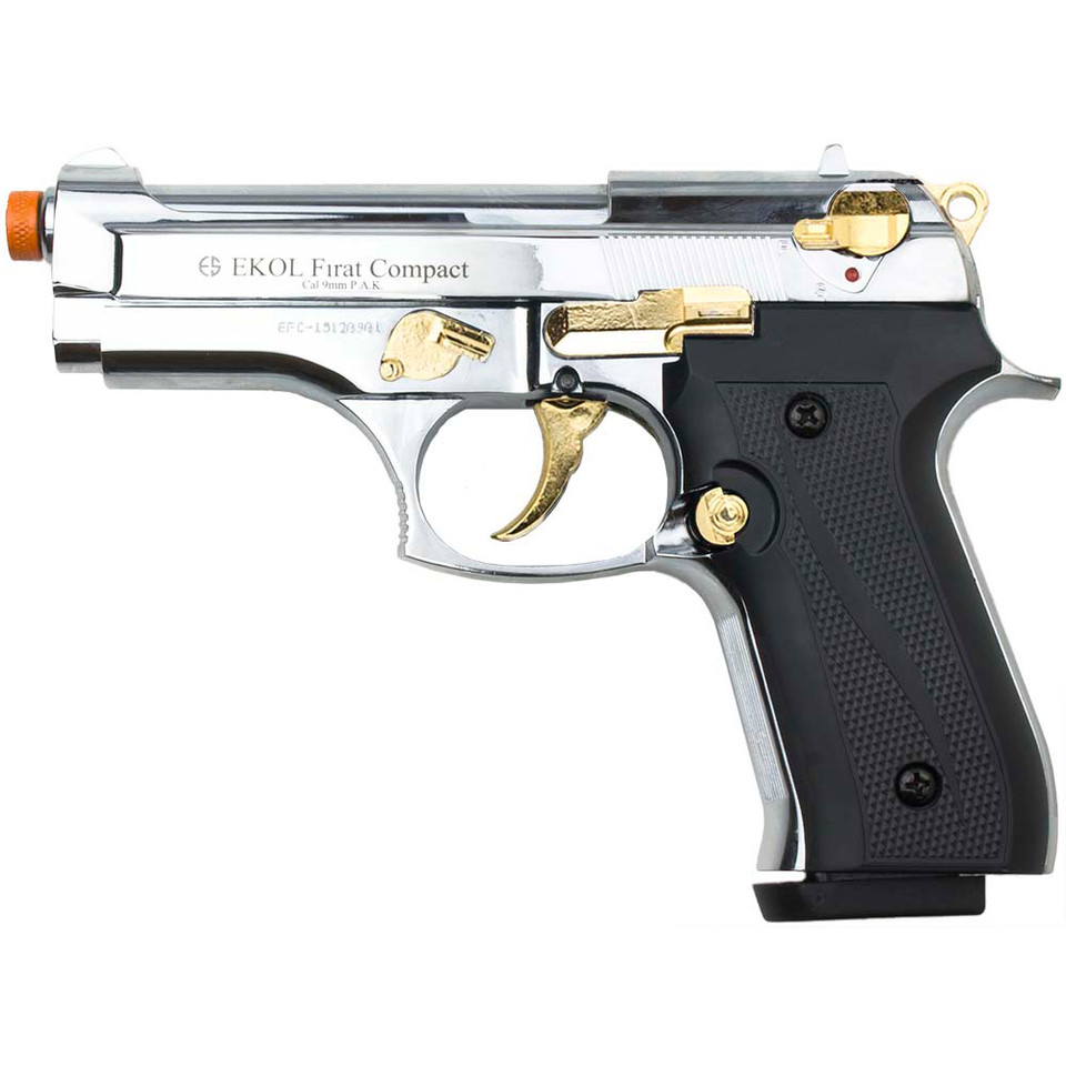 Firat Compact 92 Front Firing Blank Gun 9mm Semi Automatic - Chrome/Gold Main Image