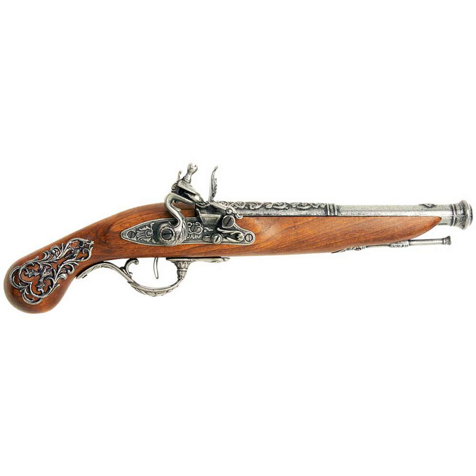 Denix British Colonial Engraved Replica Flintlock Pistol - Pewter Main Image