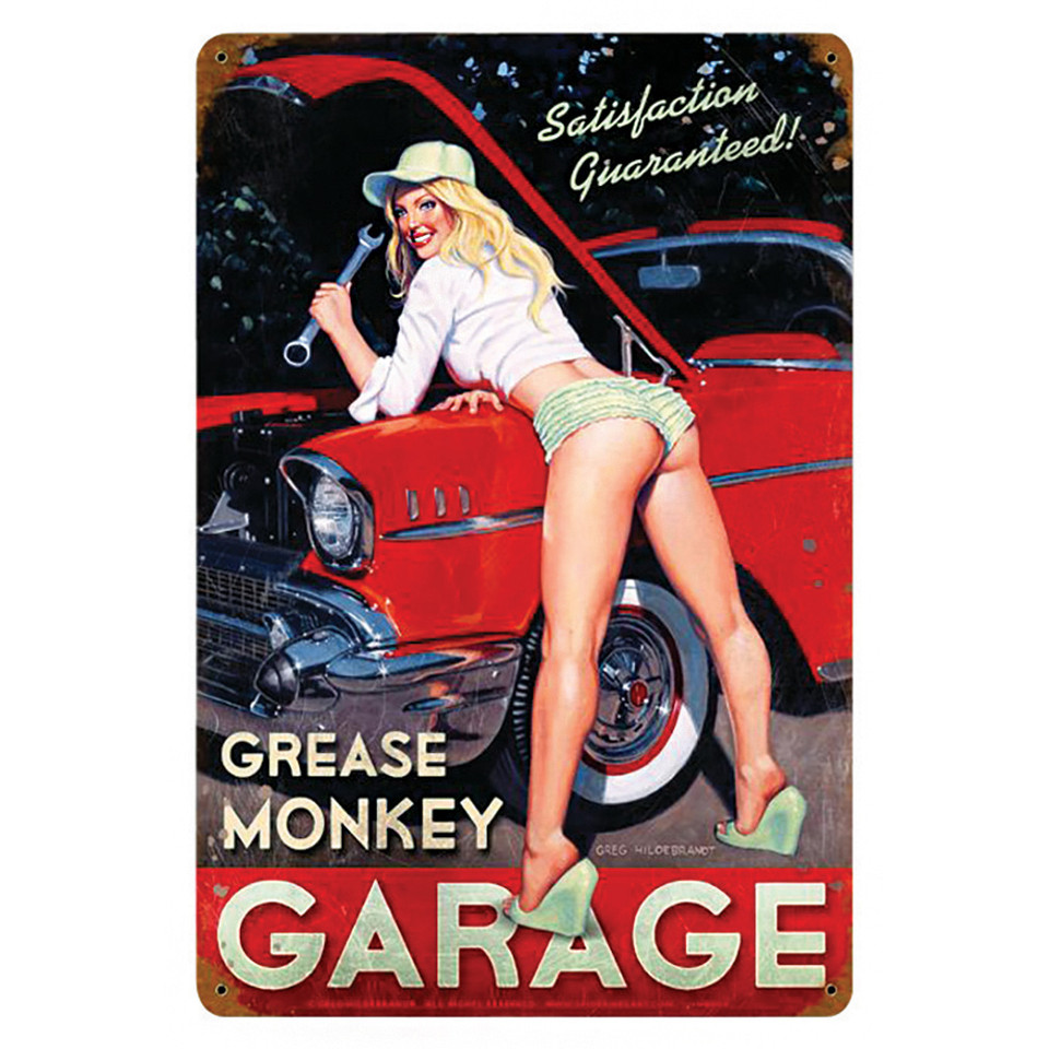 Grease Monkey Garage Pin-Up Metal Sign Main Image