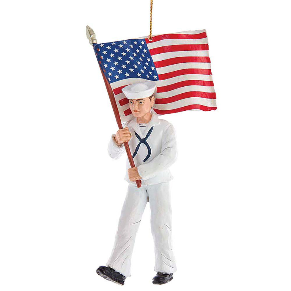 Navy Sailor w/ American Flag Ornament NA2191 Main Image