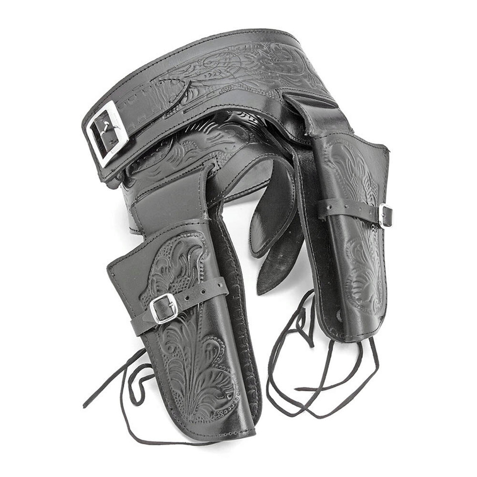 Black Tooled Western Style Double Rig Holster- Large Main Image