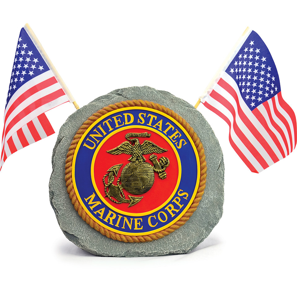 U.S. Marines Garden Stone with Flags Geocentral (R35183) Main Image