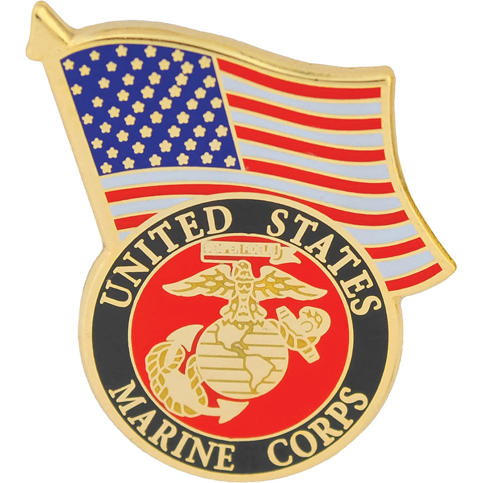 USMC Seal with U.S. Flag Lapel Pin Eagle Emblems (P13772) Main Image