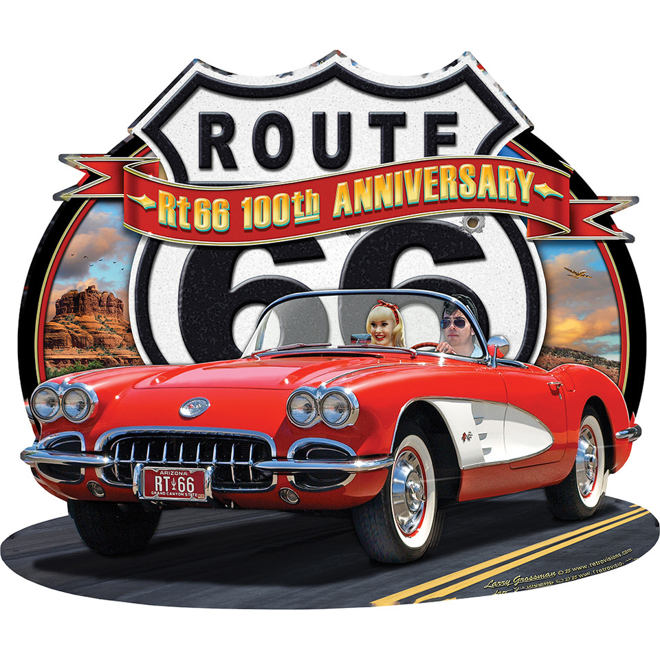 Route 66 Corvette 100th Anniversary Metal Sign Main Image