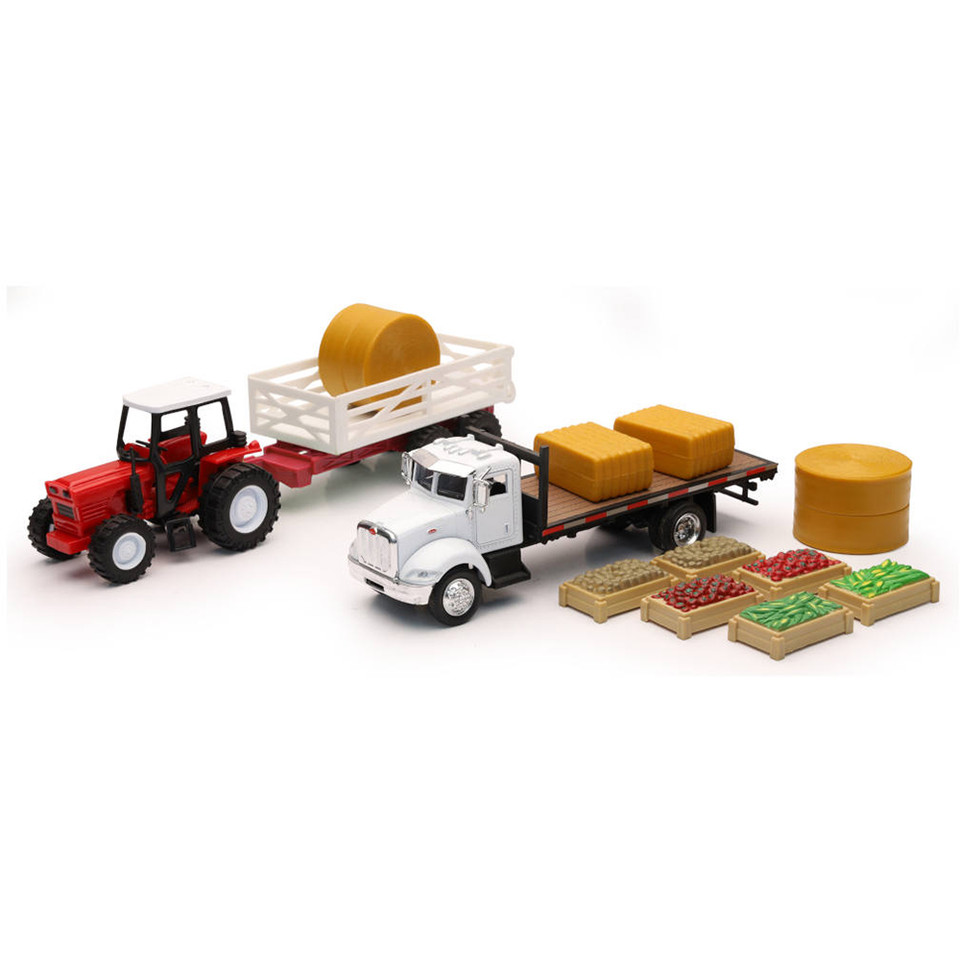 Die Cast Peterbilt Flabed W/ Farm Tractor Set Main Image