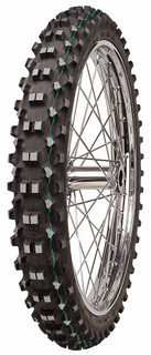 The Mitas 90/90-21  C-19 is an extreme enduro, MX and cross country tire available in three different rubber compounds. The C-19 is a great lightweight tire that excels in wet root and rock environments. Red, green and yellow stripes indicate the tread compound with red being the hardest and green being the softest. Load/Speed rated to 54R