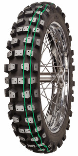 The Mitas 110/100-18  XT-454 is a premium Hard-Enduro Tire. Competition Specific “Double Green” sticky compound. Unique combination of stability and grip in rocky conditions with wet or loose mixed terrain. Large knob block provides stability under acceleration & braking. Mitas’ signature “2× Green” stripe competition compound provides maximum grip and resists cuts or tears. Ideal choice for slippery east coast hard Enduro events or rocky, fast & rough west coast extreme Enduro racing. Load/Speed rated to 54M