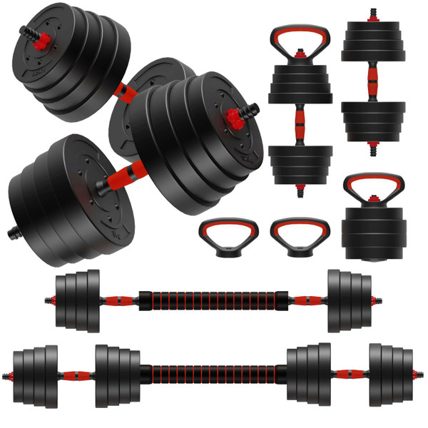 75lb 4-in-1 Adjustable Dumbbell Set - Converts to Barbell, Kettlebell & Push-Up Stands Interchangeable Plates, Non-Slip Grips for Home Gym