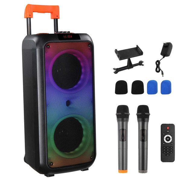 8 Inch 40W Multi Speaker Trolley Speaker with LED Light Beat Sync Bluetooth Remote Control Plastic Housing Portable Outdoor Party Audio System