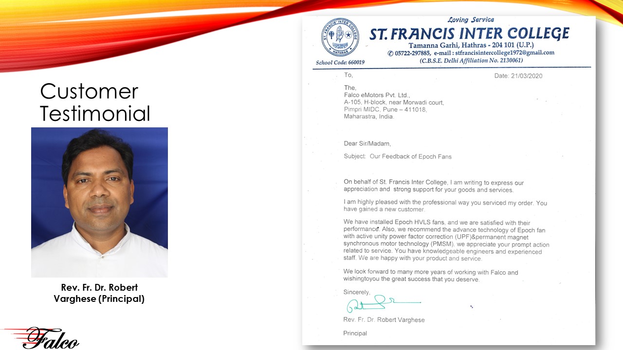 testimonial.jpg Reverend Father Robert Varghese's Endorsement of Epoch HVLS Fans