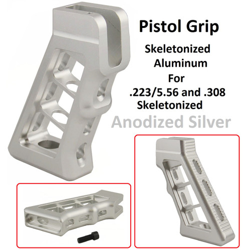 AR15 Pistol Grip Skeletonized Aluminum Silver