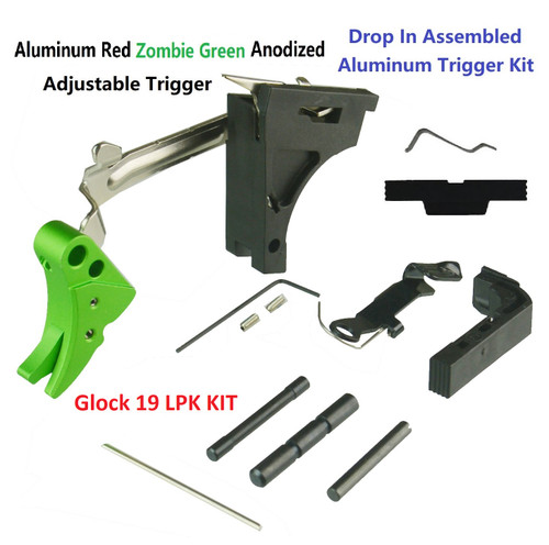 Glock 19 Gen 1-3 Lower Parts Kit With Adjustable Trigger To 3 Lbs Green Anodized