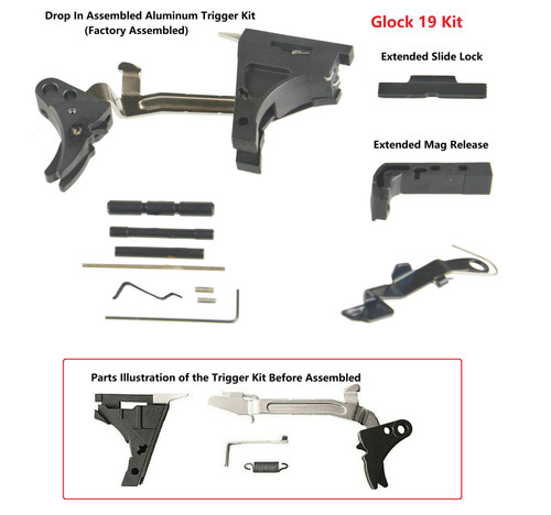 Glock 19 Gen 1-3 Lower Parts Kit With Adjustable Trigger To 3 Lbs Black Anodized