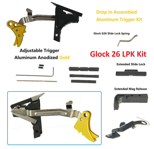 Glock 26 Gen 1-3 Lower Parts Kit With Adjustable Trigger To 3 Lbs Gold Anodized