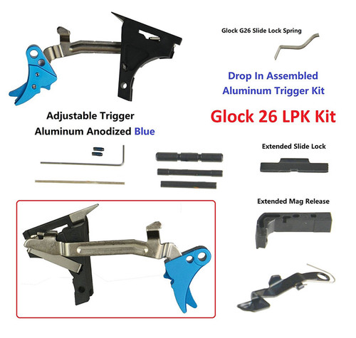 Glock 26 Gen 1-3 Lower Parts Kit With Adjustable Trigger To 3 Lbs Blue Anodized