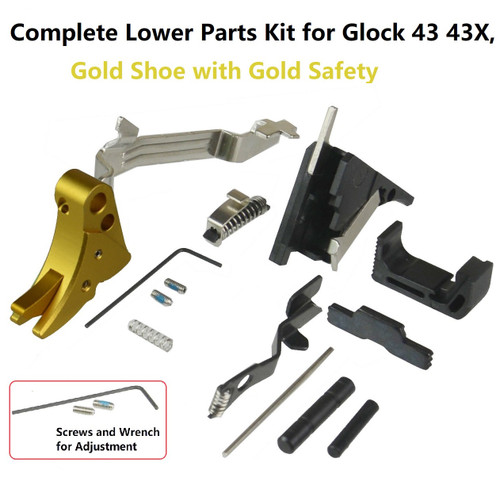 Complete Low Parts Kit LPK for Glock43 43X, Gold Shoe & Safety