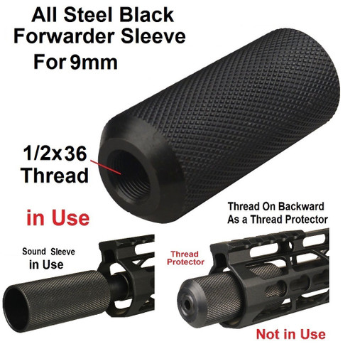 1/2-36 TPI Sound Forwarder Muzzle Brake for 9mm  All Steel Anodized Black