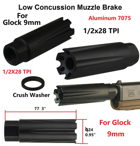 Aluminum 7075 T6 Muzzle Brake 1/2x28 TPI Linear Compensator for 9MMith Washer