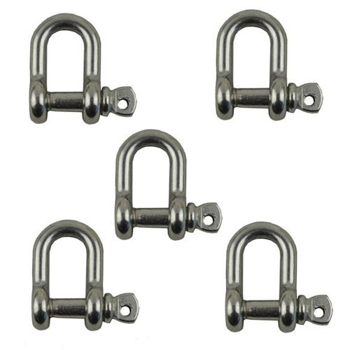 Stainless Steel 3/16 D Shackle 5 Pack