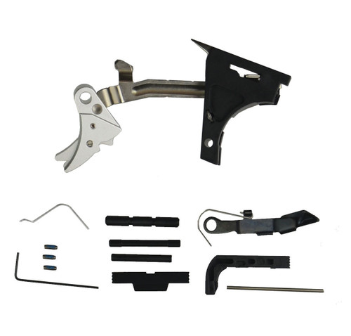 Glock 17 Gen 1-3 Lower Parts Kit With Adjustable Trigger To 3 Lbs Silver Grey Anodized