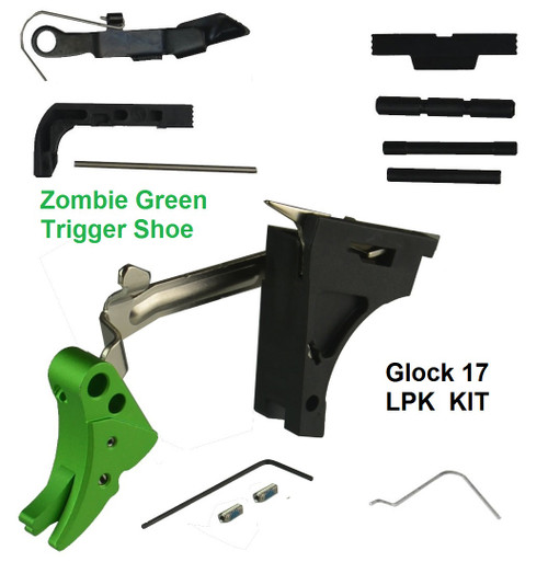 Glock 17 Gen 1-3 Lower Parts Kit With Adjustable Trigger To 3 Lbs Green Anodized
