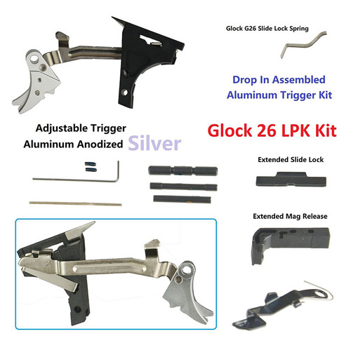 Glock 26 Gen 1-3 Lower Parts Kit With Adjustable Trigger To 3 Lbs Silver Grey Anodized